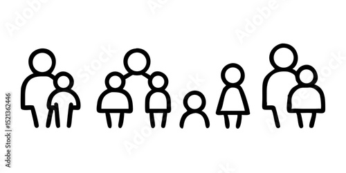 Family and parenting line icon set. Vector pictograms of couples, single parents, children, elderly, baby, newborn, teenager thin linear illustration. 