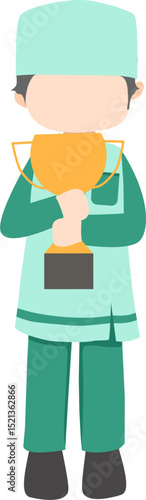 Muslim kid student holding trophy