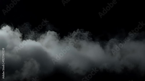 Dramatic White Smoke Clouds Drifting Against a Black Background Perfect for Film Effects and Atmospheric Compositions