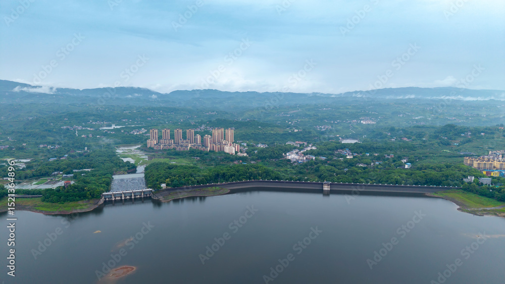 Fototapeta premium Aerial photography of reservoir dam