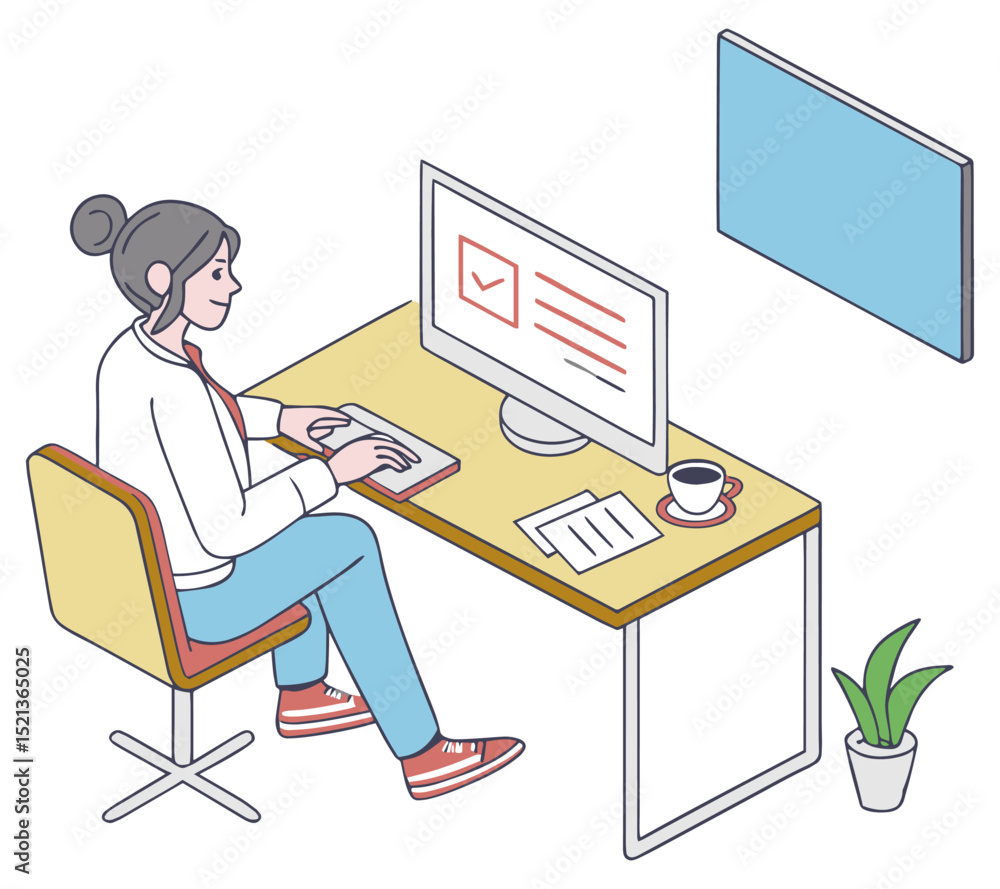 Office worker at the computer. Vector illustration Office worker at the computer. Vector illustration