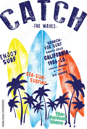 Catch the Waves: A Vibrant Graphic Design Celebrating Surfing and Summer