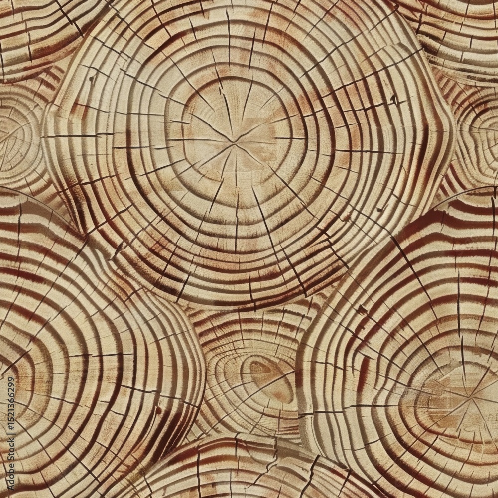 Fototapeta premium Seamless Tree Ring Cross-Section Texture – Natural Growth and Age Lines.