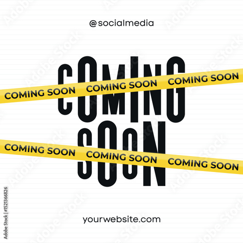 Coming Soon Announcement Poster Template with Yellow Tape