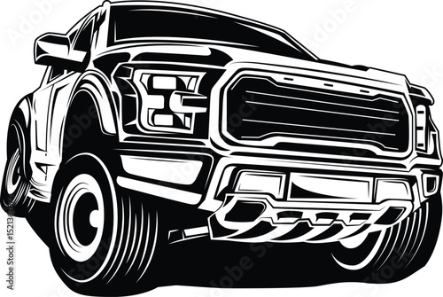 Powerful Black and White Pickup Truck Illustration