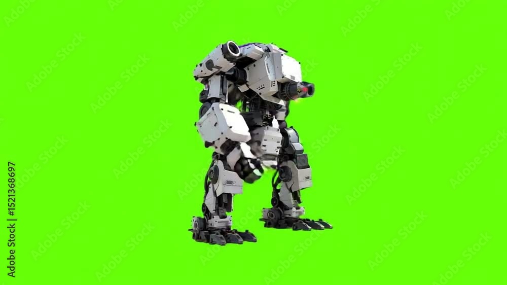 Mechanized Sentinel on Duty: A towering robotic sentinel stands firm and vigilant against a backdrop of vibrant green, embodying the cutting edge of advanced technology and futuristic design. Mechanized Sentinel on Duty: A towering robotic sentinel stands firm and vigilant against a backdrop of vibrant green, embodying the cutting edge of advanced technology and futuristic design.