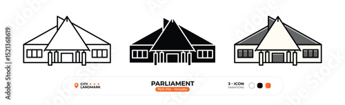 Parliament Line Icon, Honiara, Port Vila, Vanuatu Landmark Silhouette, Color Vector, Editable Stroke.