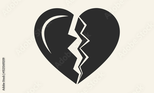 Broken heart icon, heartbreak symbol vector, flat heart illustration