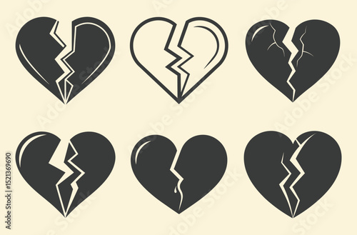 Broken heart icon, Broken heart vector set, heartbreak symbol vector, flat heart illustration