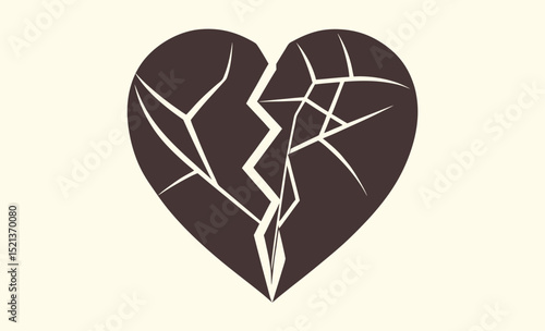 Broken heart icon, heartbreak symbol vector, flat heart illustration