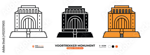 Voortrekker Monument Line Icon, Pretoria, South Africa Landmark Silhouette, Color Vector, Editable Stroke.
