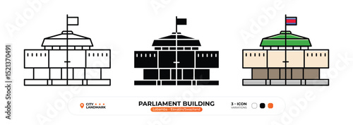 Parliament Building Line Icon, Lobamba, Eswatini, Swaziland Landmark Silhouette, Color Vector, Editable Stroke.