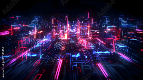 Abstract Futuristic Cityscape Glowing Neon Lights