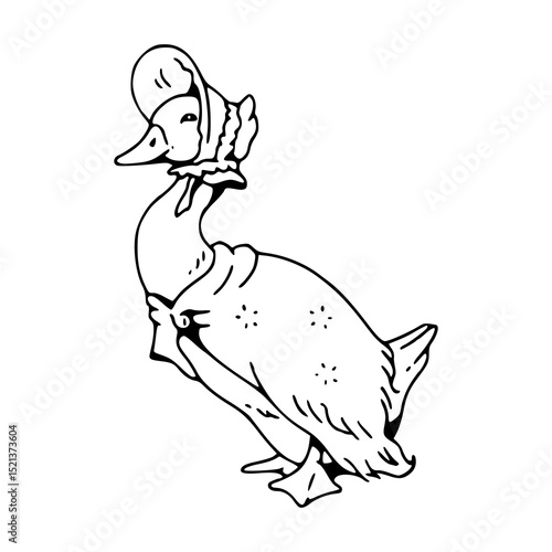 quaint duck in bonnet - vintage illustration