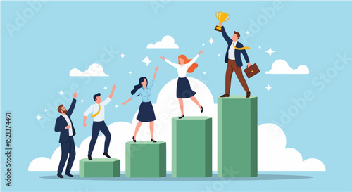 Team Growth and Success Concept with Ascending Pedestals 