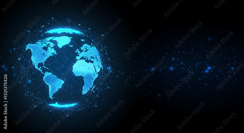 Global Network Connection Futuristic Digital World Map Illustration Global Network Connection Futuristic Digital World Map Illustration
