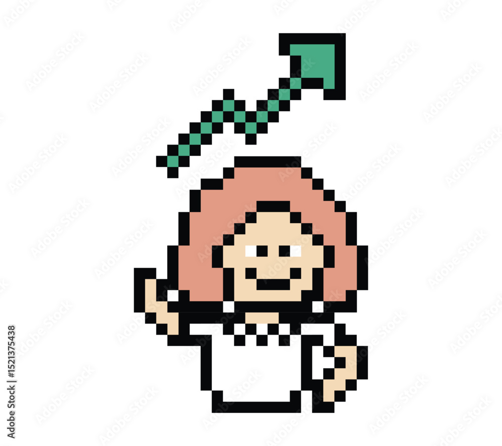 Fototapeta premium Cartoon cute pixel cartoon 8bit character business woman office smart work game decoration business 8 bit female lady businesswoman career smart character game png vector.