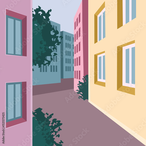 narrow street perspective exterior town-scape city-scape