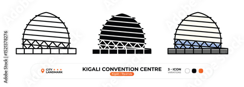 Kigali Convention Centre Line Icon.Kigali, Rwanda, Landmark, Silhouette, Color Vector, Editable Stroke.