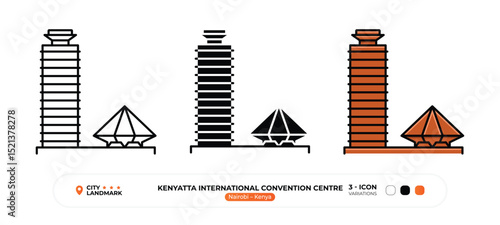 Kenyatta International Convention Centre Line Icon. Nairobi, Kenya, Landmark, Silhouette, Color Vector, Editable Stroke.