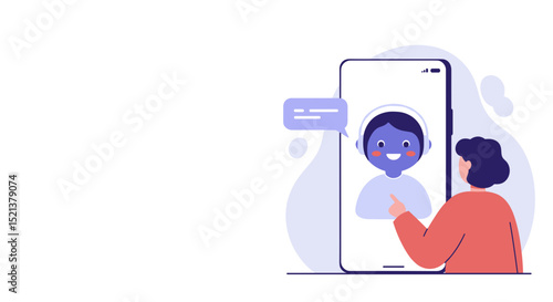 Person interacting with a friendly AI assistant on a smartphone 