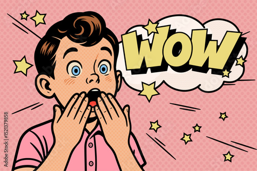 Surprised man character covering his mouth with both hands