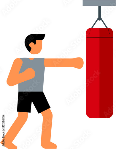Man punching red punching bag in gym during workout session  