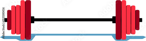 Standard barbell with red weights on a gym floor  