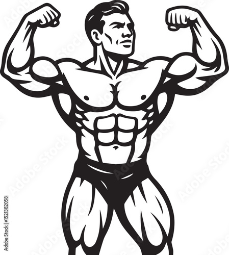 muscular bodybuilder striking a powerful pose, symbolizing strength, fitness, bodybuilding, and athleticism vector illustration