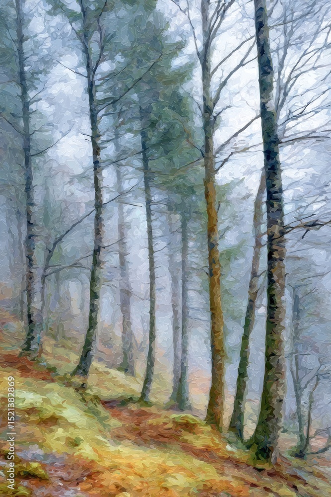Fototapeta premium Misty forest painting