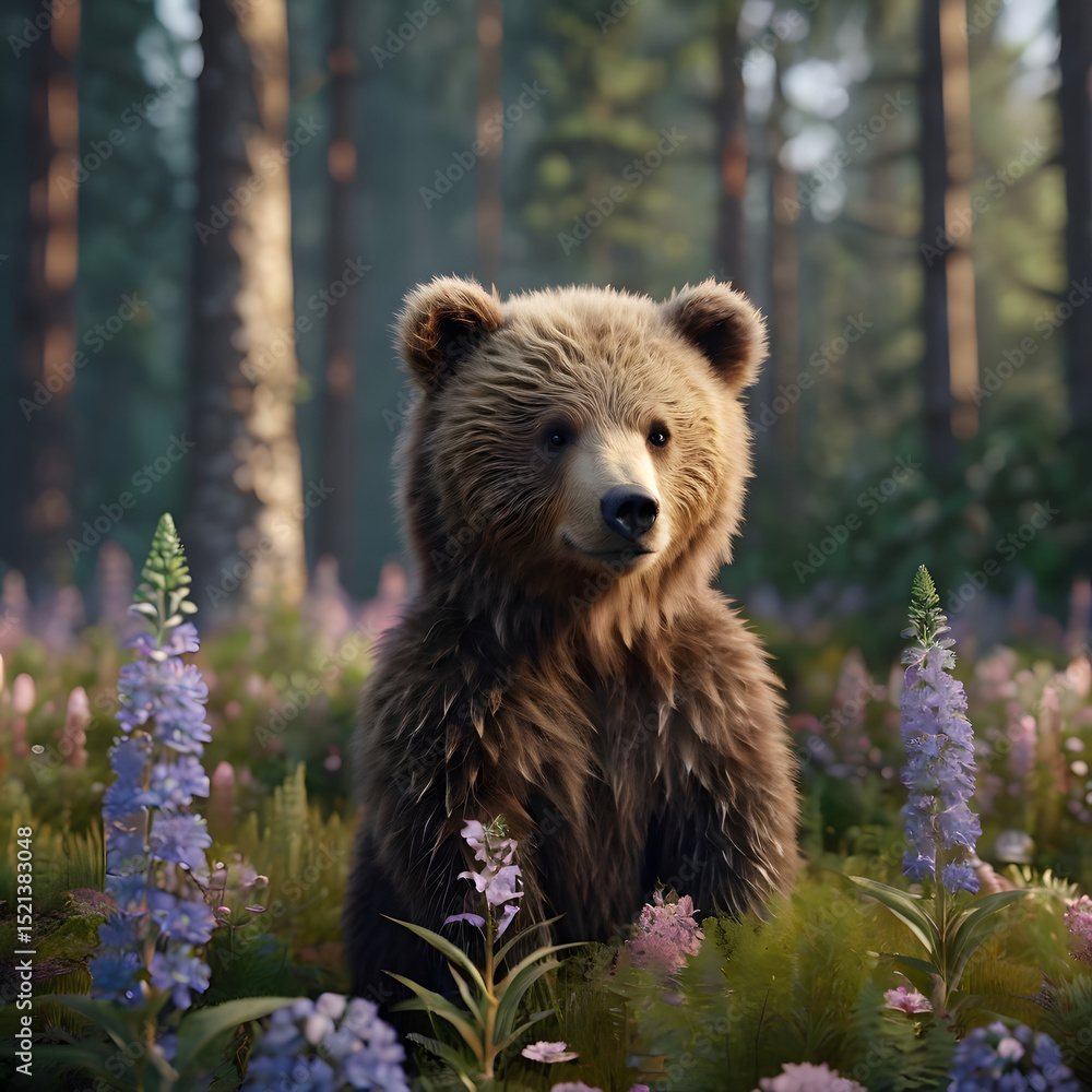 Obraz premium Brown Bear in Wildflower Meadow