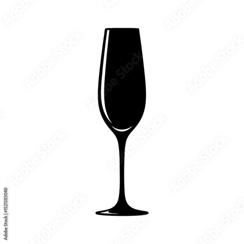 Silhouette of a champagne flute on transparent background, beverage concept