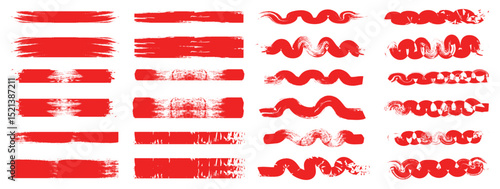Red brush stroke set isolated on background. Collection of trendy brush stroke vector for red ink paint, grunge backdrop, set of red brush strokes on a white background