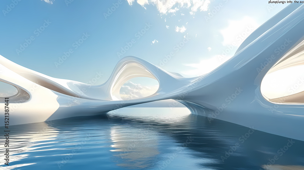 Futuristic White Architectural Bridge over Water Futuristic White Architectural Bridge over Water