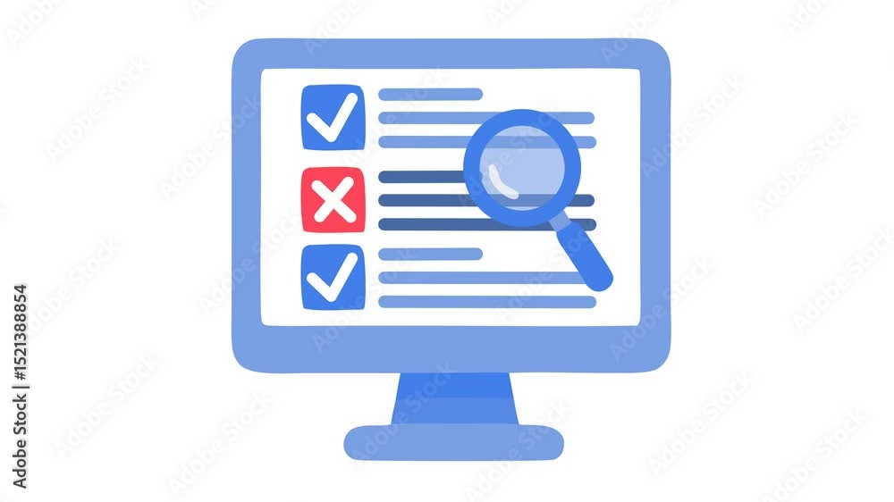 Digital task verification icon in cartoon animation. Online checklist ...