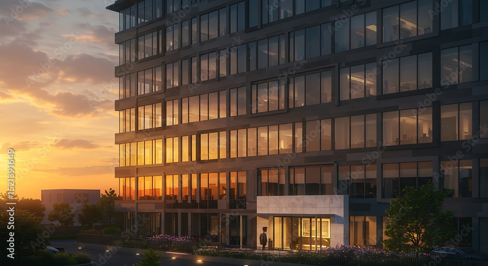Obraz premium Modern Office Building at Sunset