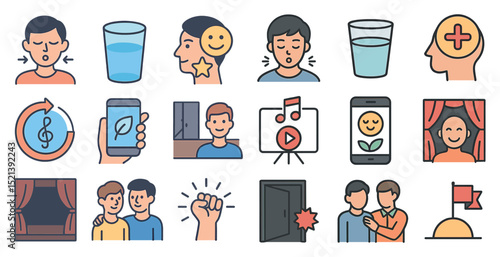 Wellness and motivation concepts with music and friendship illustrations