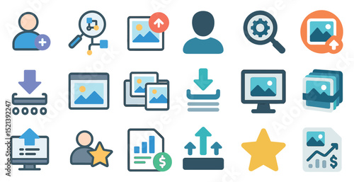 Digital icon set for data management and file uploads