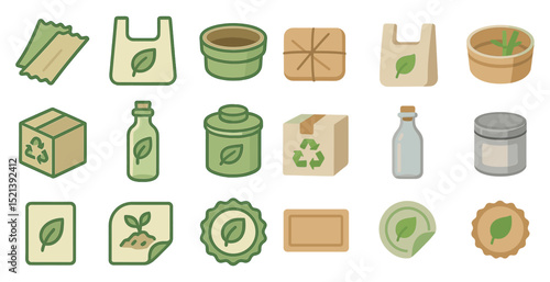 Eco-friendly packaging icons for sustainable design projects