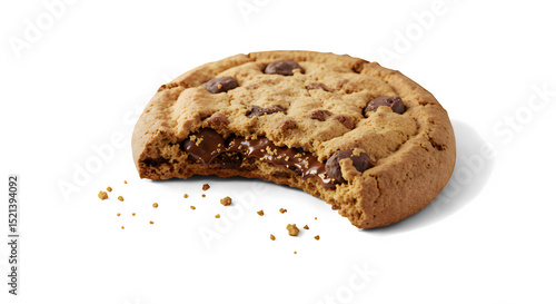 Delicious Chocolate Chip Cookie with a Bite Taken, Showing Gooey Filling