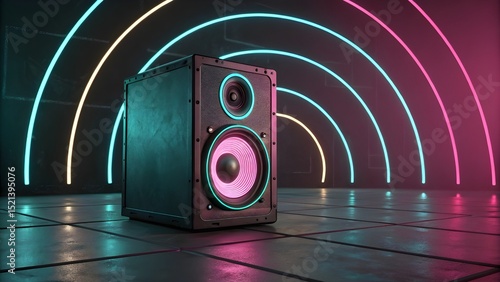 Futuristic Square Speaker Centrally Positioned in Neon Light