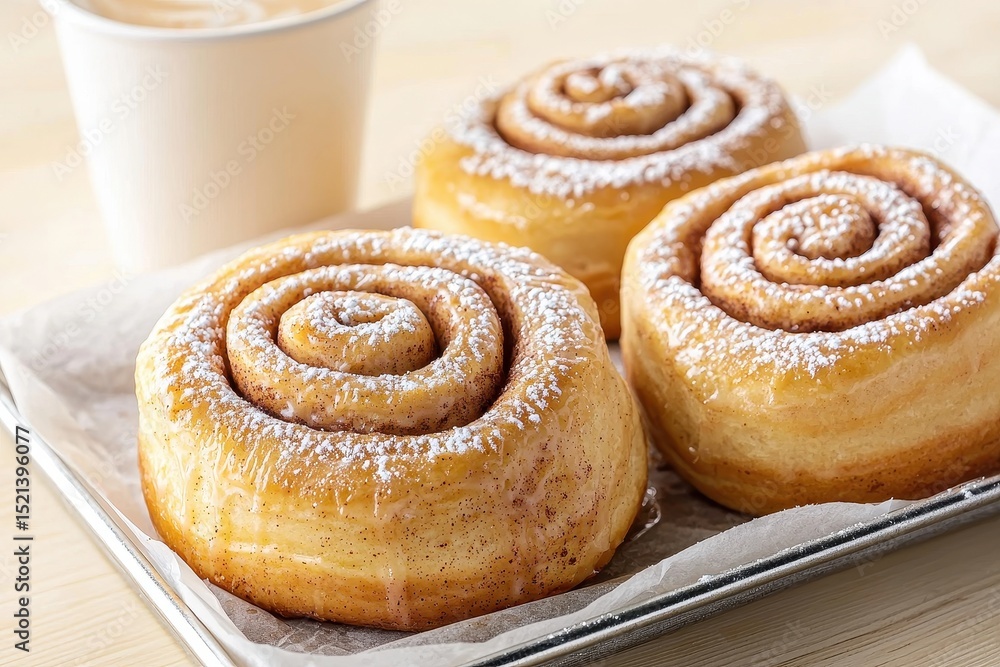 Fototapeta premium Freshly baked cinnamon roll served in a cafe, showcasing a friendly atmosphere and delicious pastry options.