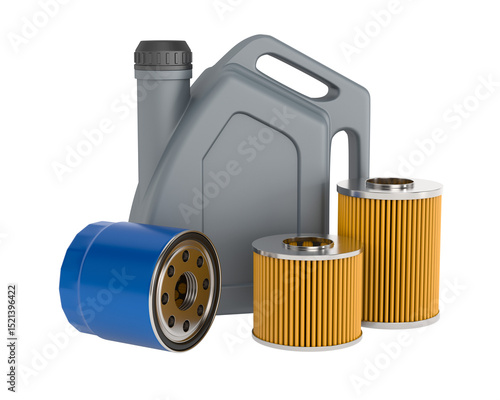 Car oil filter and lube on white background. Isolated 3D illustration