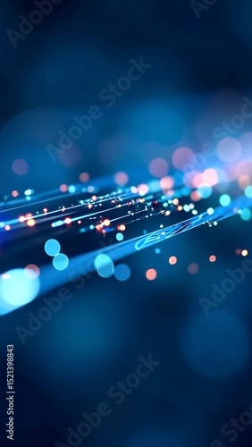 Illuminated fiber optics glowing brightly, illustrating the speed and efficiency of information flow, vertical