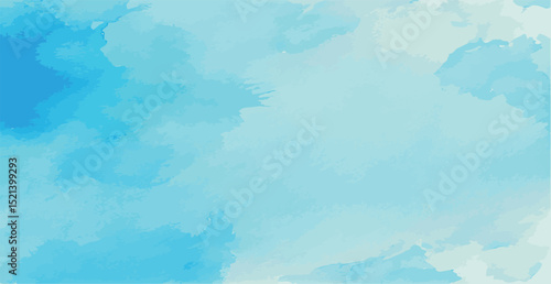 Realistic blue watercolor panoramic texture on white background - Vector illustration