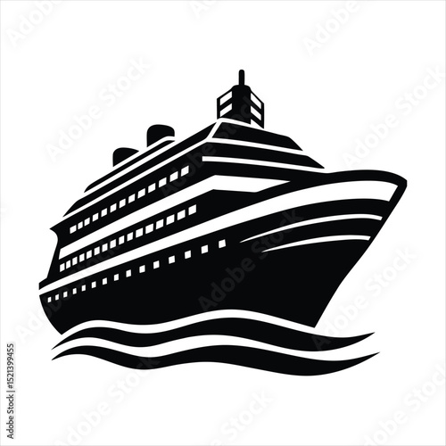 Silhouette of a large cruise ship sailing on the ocean