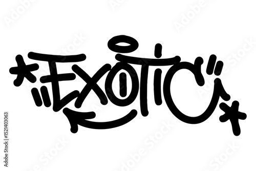 Vector graffiti tag of “Exotic” in bold black. Clean and sharp street-style lettering. Perfect for urban art projects, hip hop culture, and modern vector graffiti designs with edgy vibes.