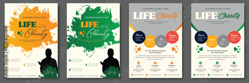 Charity flyer template with kids' book donation brochure cover ad design