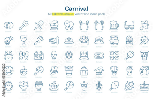 Carnival line icon pack. Carnival Stroke icon set. Editable Stroke icon