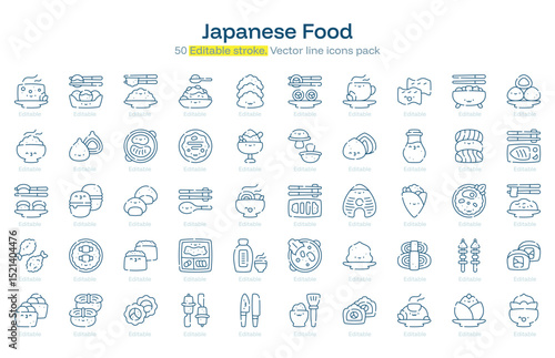 Japanese Food line icon pack. Japanese Food Stroke icon set. Editable Stroke icon